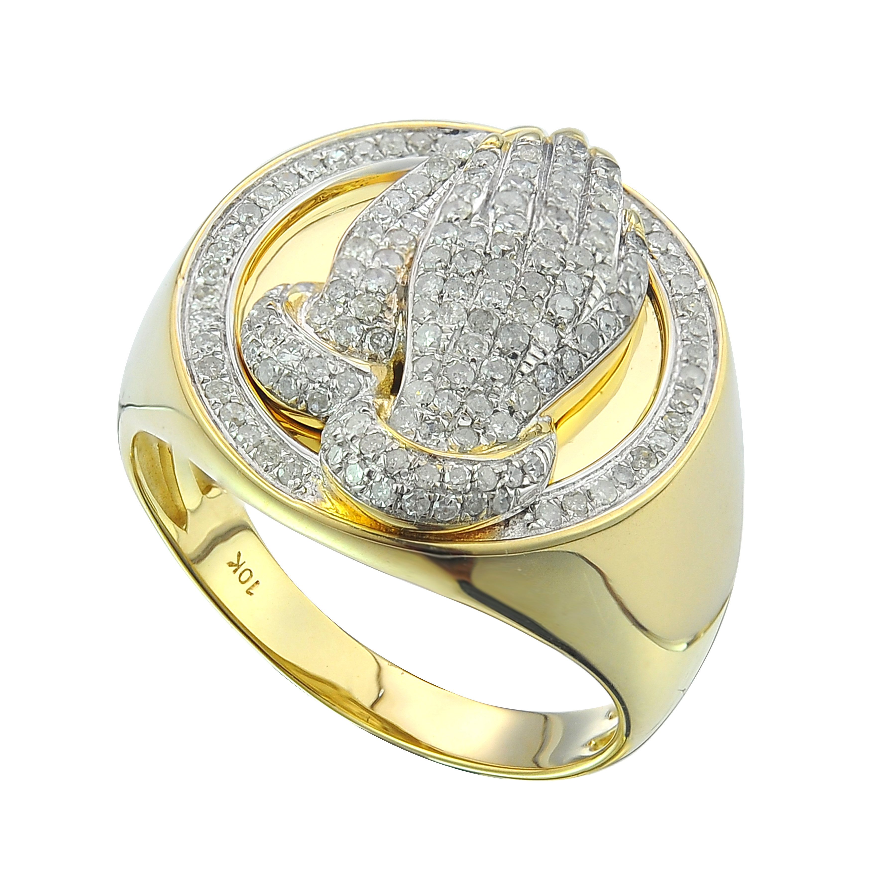 Diamond Men's praying Hands Ring  0.70 ct. 10K Yellow Gold 6.96 g
